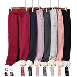 保暖显瘦小脚裤 女高腰宽松束脚休闲卫裤 羊羔绒加绒加厚运动裤 冬季