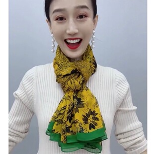 新款时尚优柔纱夏季超大旗袍披肩防晒沙滩巾春秋冬保暖围巾围脖潮