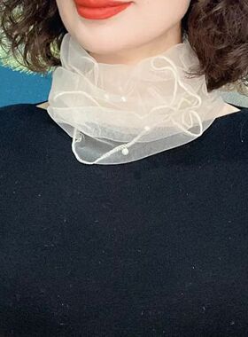 春夏钉珠韩版女护颈遮颈纹围脖