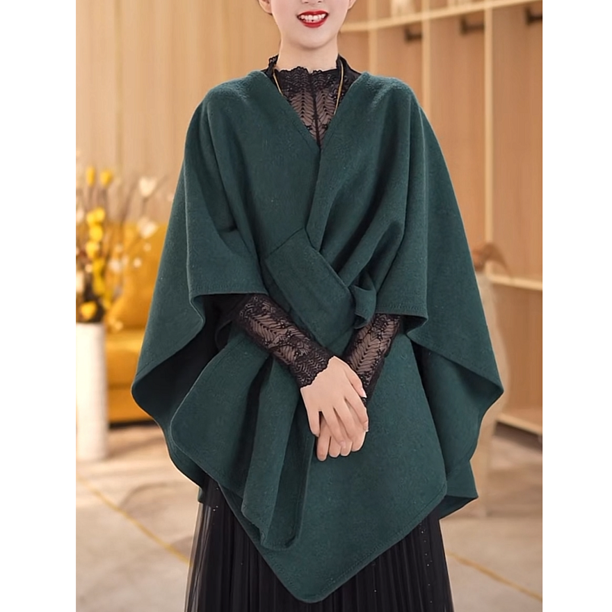 开衫时尚气质新款斗篷大衣宽松秋冬新款披肩系带百搭大码长款外套