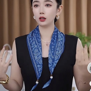 韩版新款复古百搭花纹高级感腰果花三角巾发带多用领巾丝巾民族风