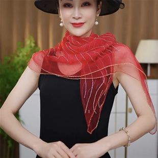 韩版新款时尚头巾夏季百搭女士围巾轻薄方巾烫钻气质优雅纱巾披肩