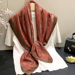 高档提花100x100CM左右金丝线方巾百搭围巾披肩新款 金丝枫叶