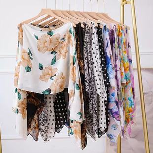 夏季新款雪纺印花套头披肩外出旅游拍照时尚洋气百变披肩薄款防晒