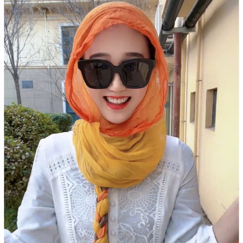 辫子头巾春夏防晒遮阳包头巾旅游拍照洋气围巾时尚百搭气质丝巾潮