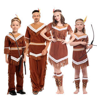 印第安演出服儿童部落酋长衣服成人原始人毛利野人土著人亲子装