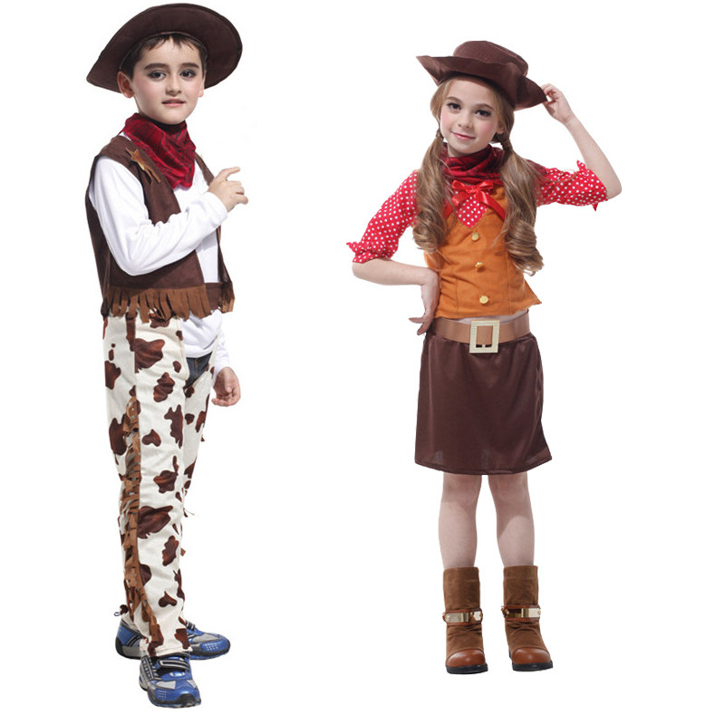 万圣节儿童化妆舞会亲子表演衣服套装儿童成人男女西部牛仔演出服