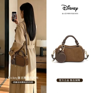 迪士尼轻奢小众高级手提麂皮包包女式2025新款复古通勤单肩斜跨包