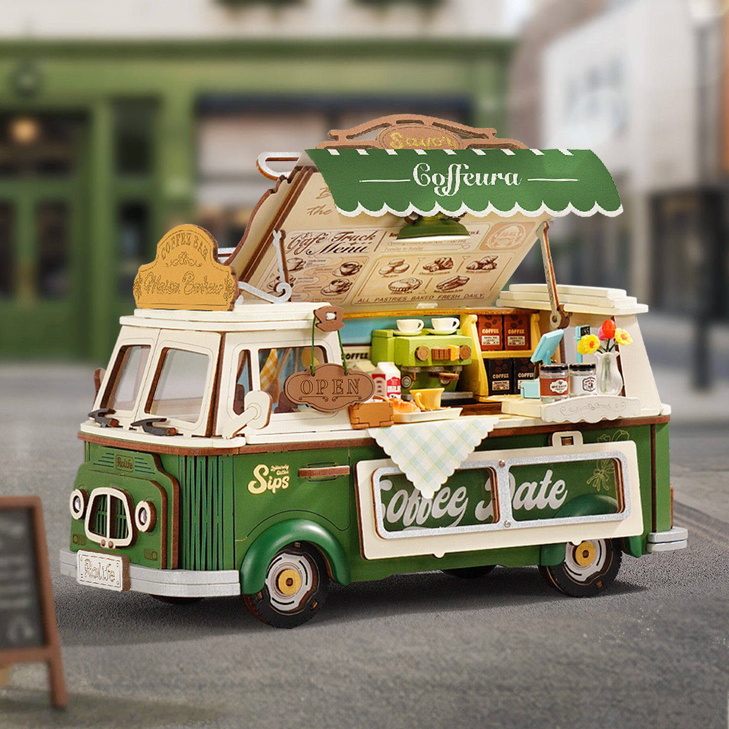 rolife若来里奥咖啡餐车木质拼图板立体模型3diy手工拼装微缩小屋