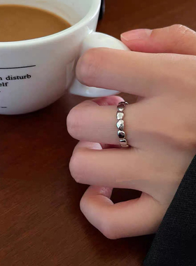 925纯银戒指女小众设计高级感开口可调节不规则米粒拼接食指指环