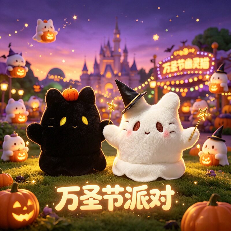 万圣节毛绒幽灵小猫挂件可爱治愈包包挂饰创意礼物治愈品包挂件