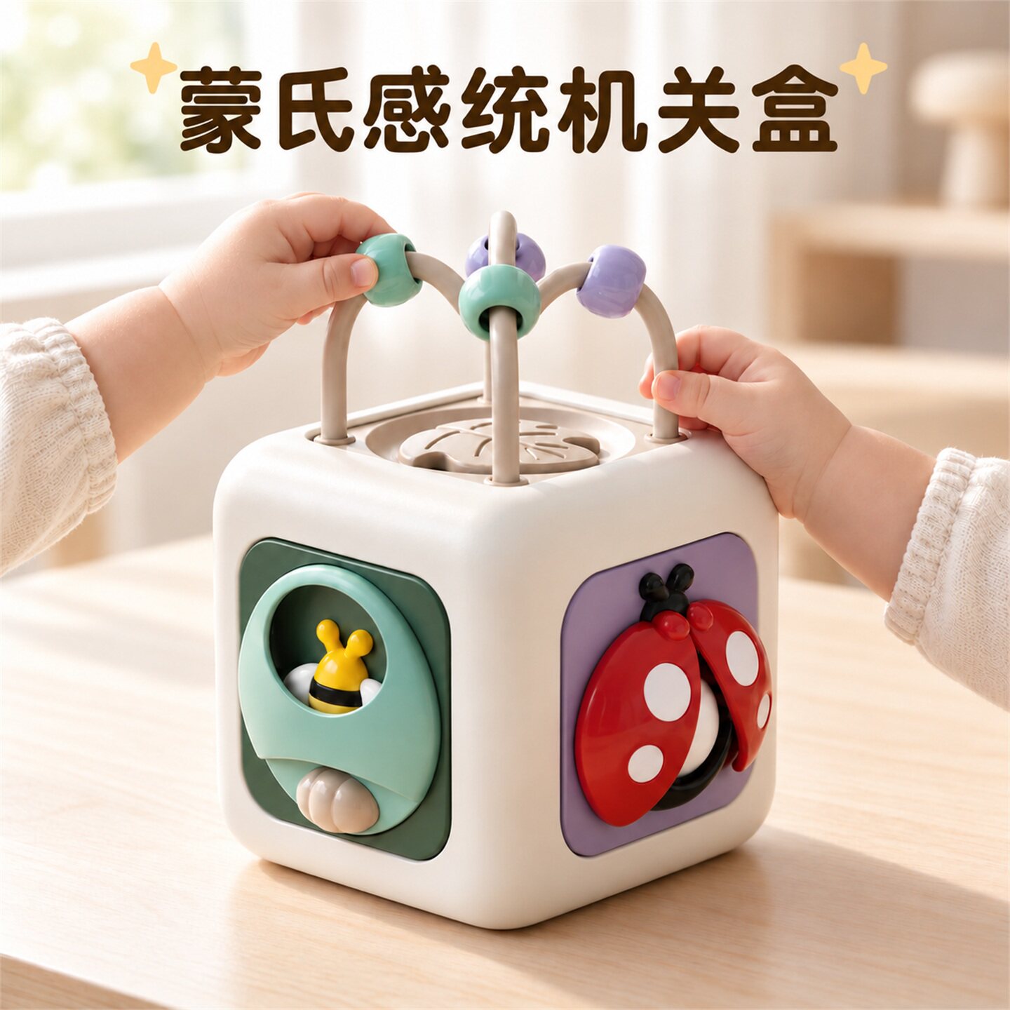 蒙氏早教六面体绕珠益智机关盒图片