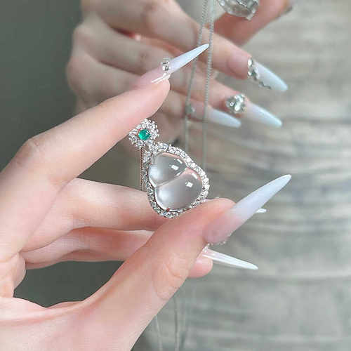 新中式天然水沫玉葫芦纯银项链女