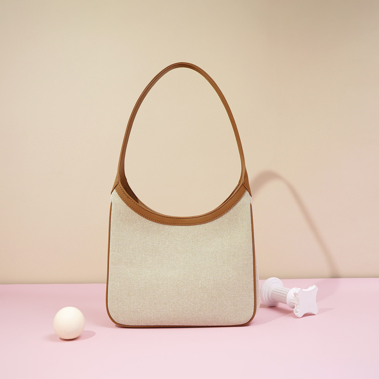 复古帆布拼接撞色水桶包2025都市简约通勤大容量单肩腋下时尚女包,箱包皮具/热销女包/男包,腋下包,淘宝优惠券,粉丝福利购,淘宝优惠卷