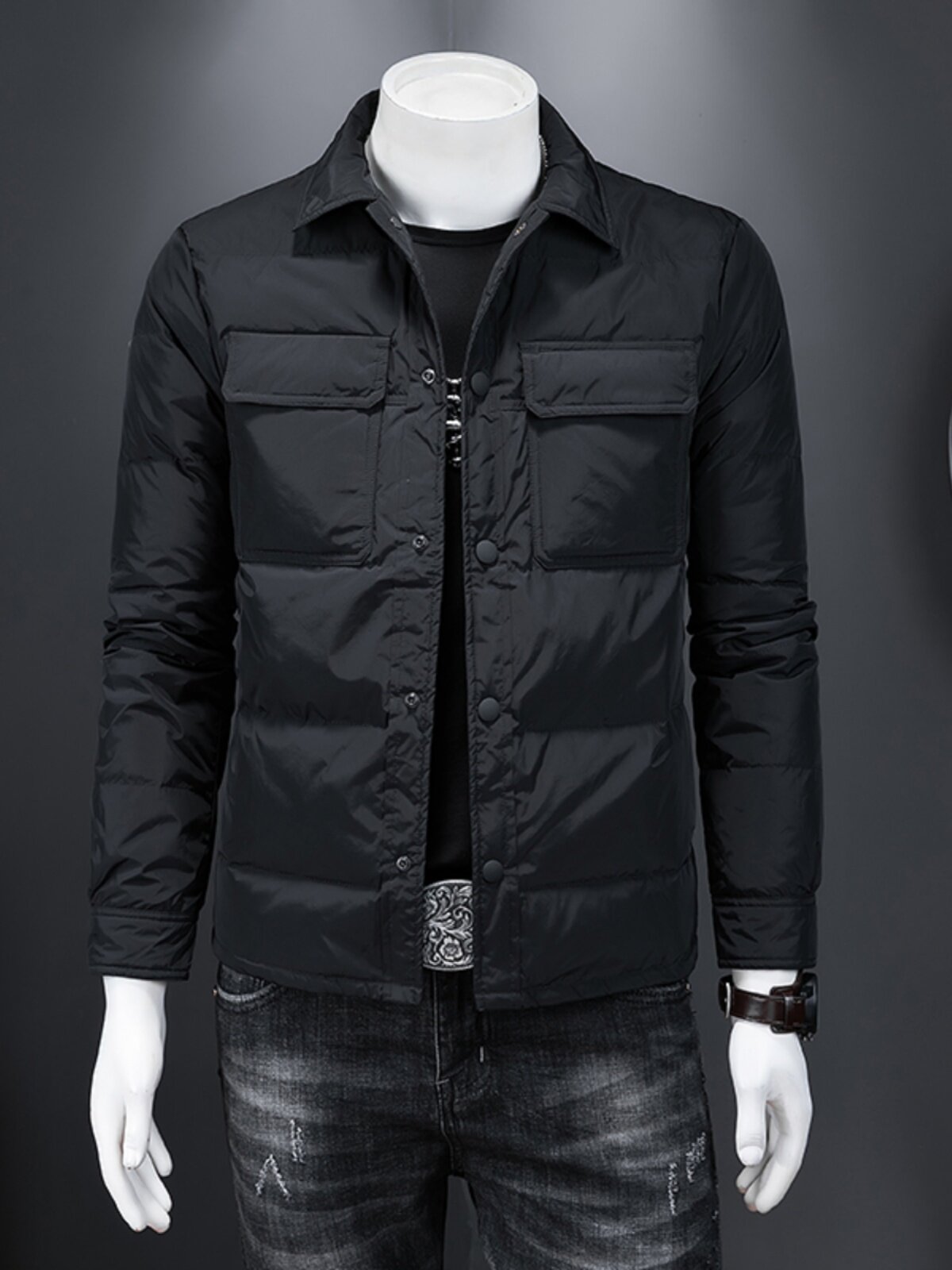 2024 WINTER NEW SHIRT COLLAR DOWN JACKET MENS KOREAN VERSION OF WARM CASUAL WHITE DUCK DOWN LIGHT AND LIGHT PLUS-SIZE JACKET TIDE