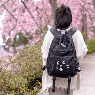 日本惊讶猫男女大学生可爱书包双肩包运动背包二件套大容量多功能