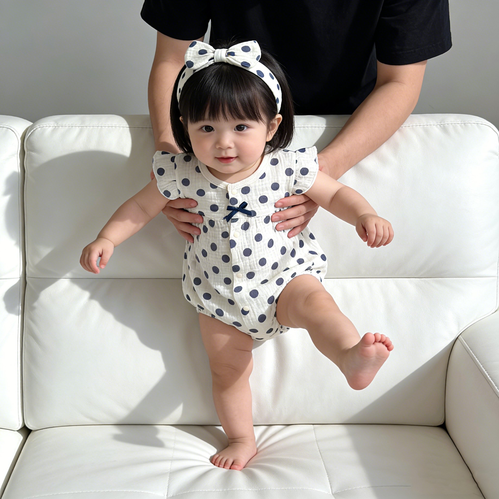 韩国SLPAJK女宝夏季纯棉纱布连体衣洋气满月百日宴短袖公主套装潮图片