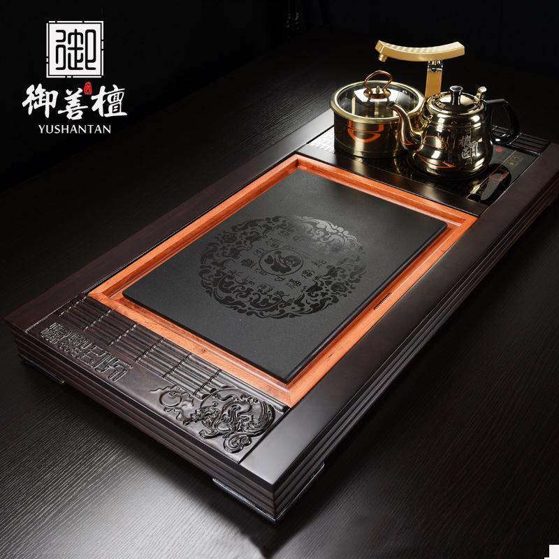 厂家直销黑檀木茶盘天然乌金石功夫茶台办公家用简约排水式茶盘