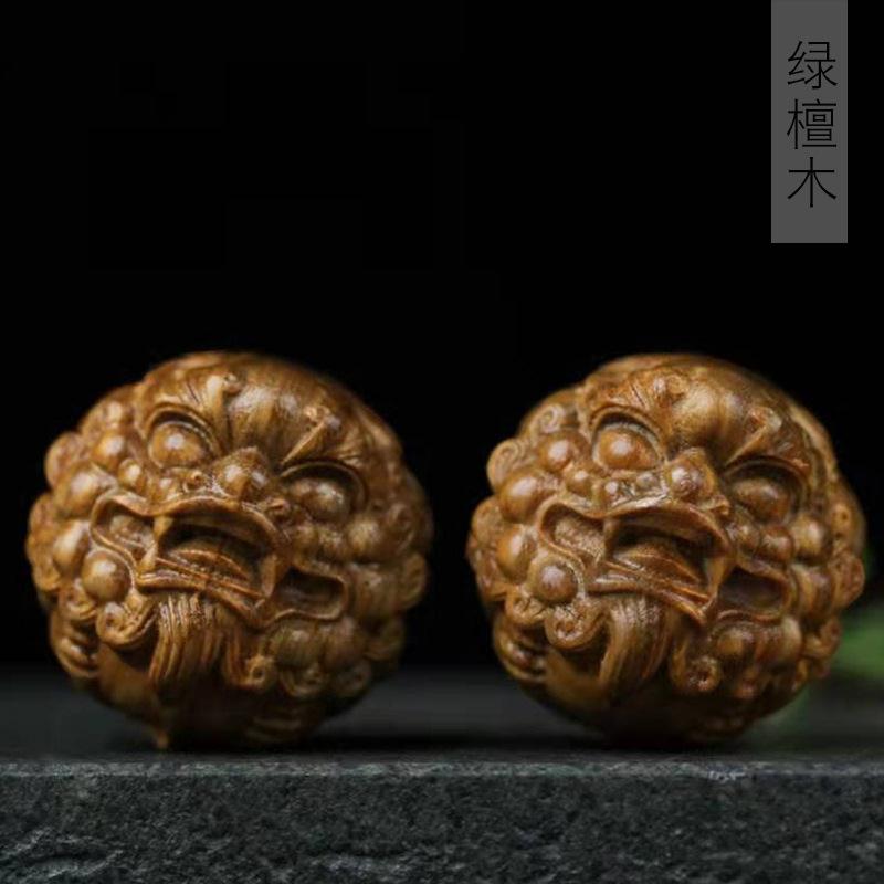 绿檀木欢喜貔貅保健球 老人盘玩健康球工艺品手把件 文玩