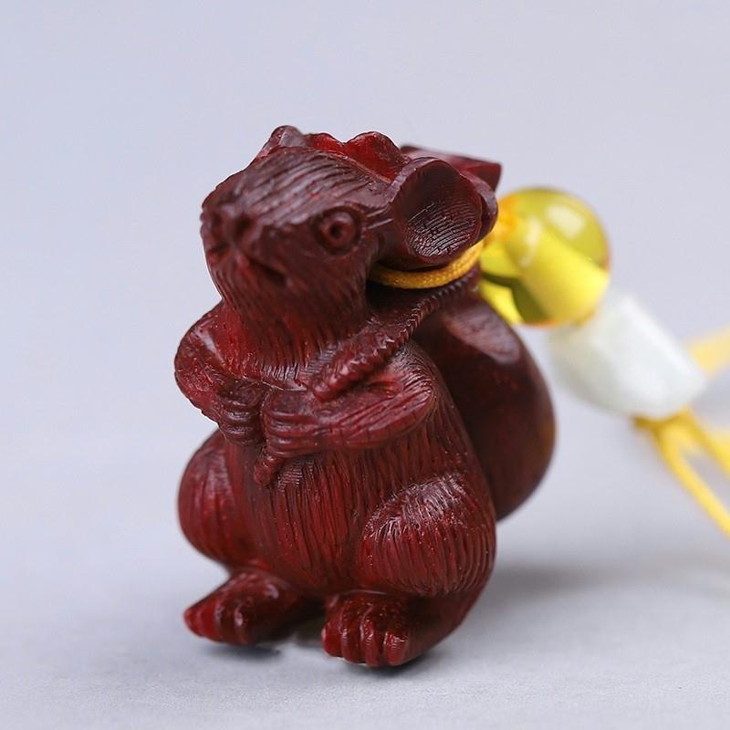紫檀老鼠钱袋代代数钱随身手把件复古木雕文玩把件