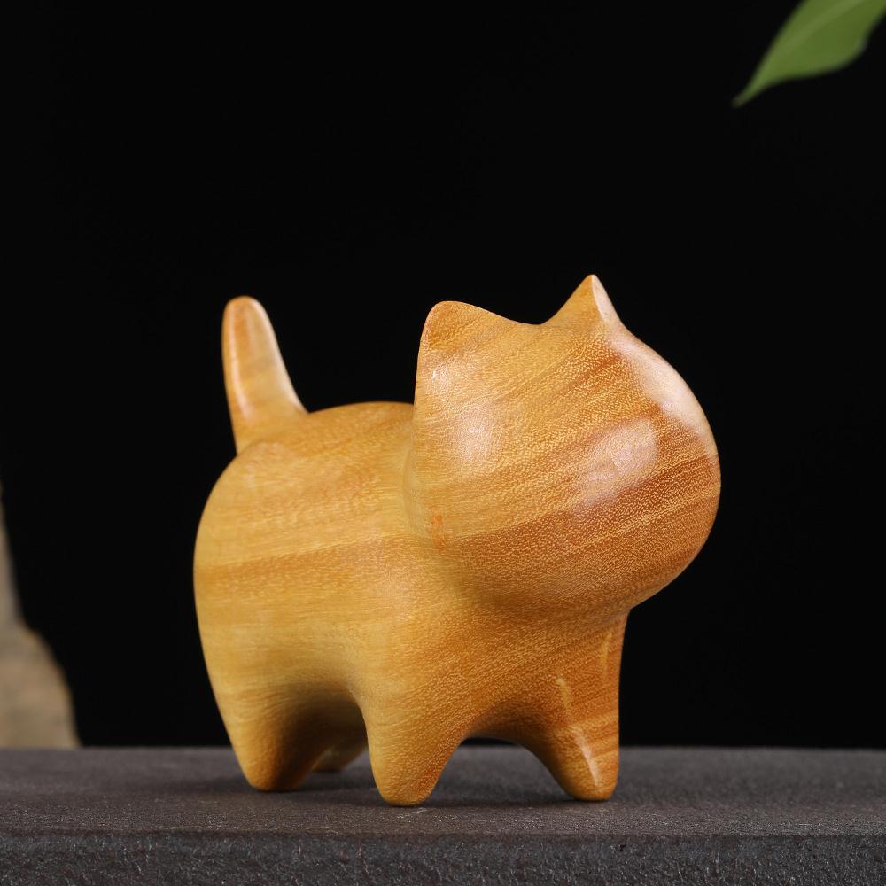 黄金木无眼猫趣系木质漫步猫咪可爱卡通桌面摆件文玩手把件