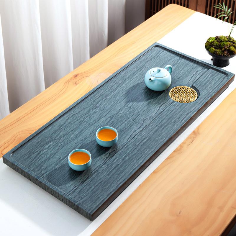 天然乌金石茶盘绿檀皇庭玉石功夫茶具家用简约排水茶台套装大茶海