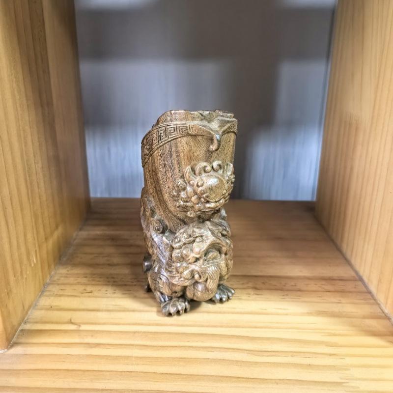 虎斑纹菩萨棋雕刻绿檀木貔貅杯桌上摆件小笔筒文玩手把件送礼