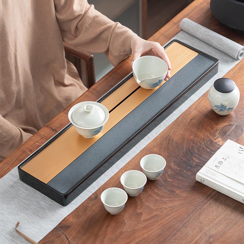 厂家天然乌金石茶盘小型现代办公室功夫茶具石头干泡茶台茶海托盘