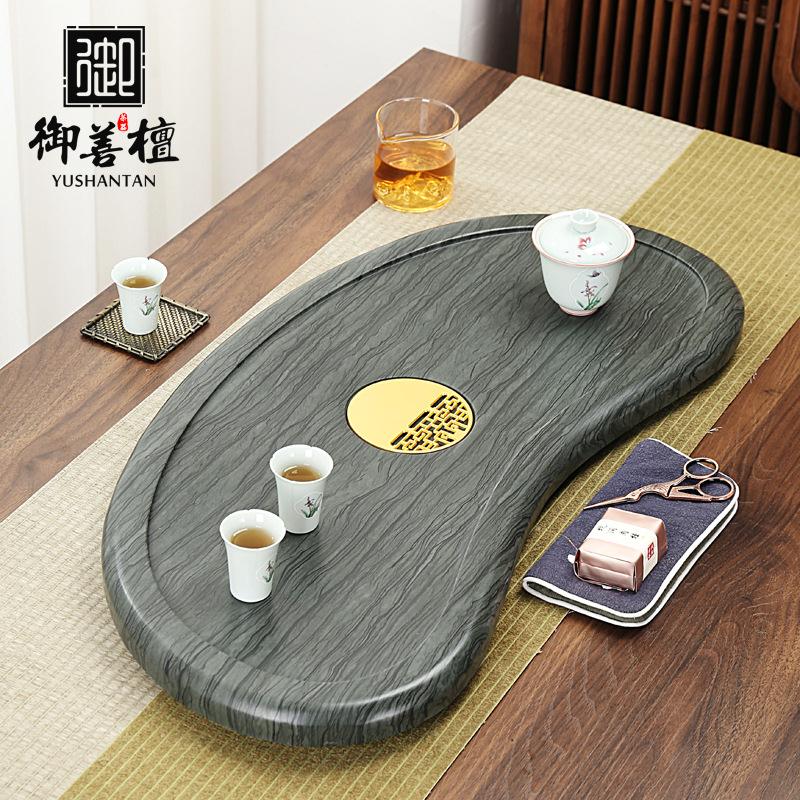 皇庭碧玉石茶盘天然整块绿纹石茶台随形创意中号茶具托盘厂家直销