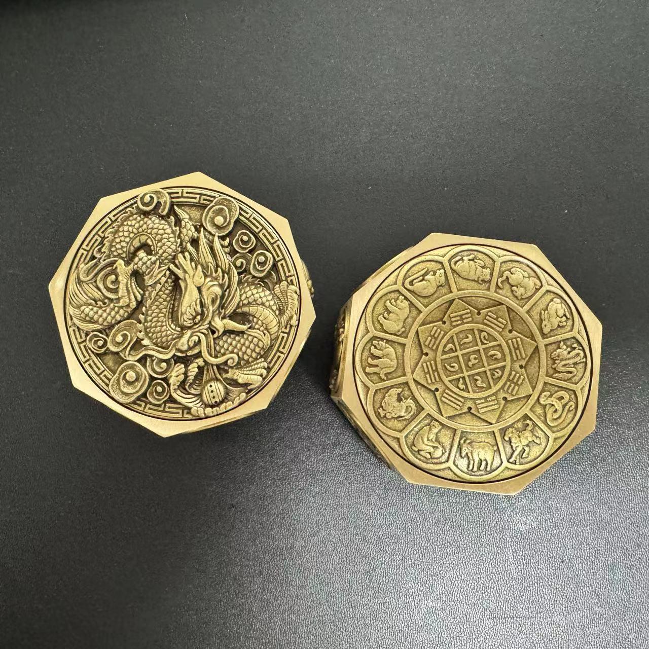 森舍黄铜转钱旋转魔方解压手把件随身携带马上赢骰龙年招财摆件