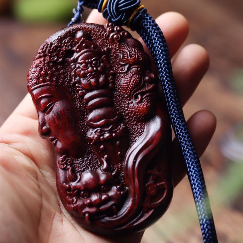 紫檀雕刻一念之间木雕汽车挂件紫檀木质文玩工艺品吊坠手把件