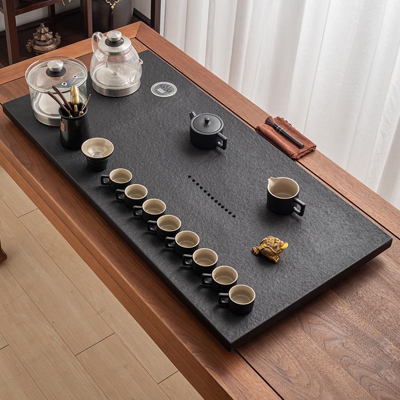 天然乌金石茶盘茶具套装自动电器烧水一体电池炉石头茶台家用茶海
