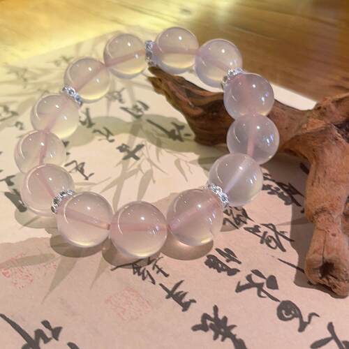 天然莫粉大颗粒粉水晶手串合金隔珠温柔轻奢女款水晶手链送礼