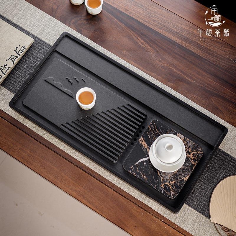 山海天然金石茶台茶海现代家用简约轻奢浮雕岩板茶盘石头办公茶托