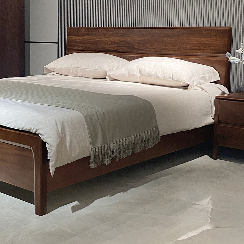 全实木床简约现代1.8米婚床主卧室家具1.5m工厂直销胡桃木双人