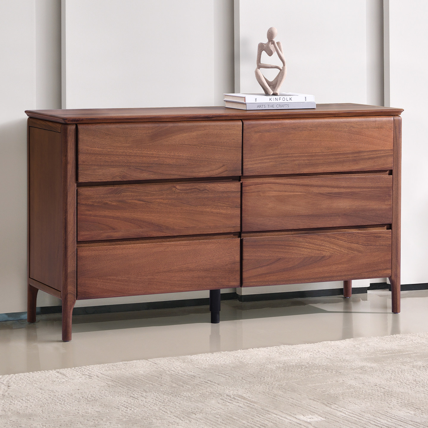 全实木六斗柜客厅现代简约收纳柜核桃木边柜立柜抽屉柜卧室床尾柜