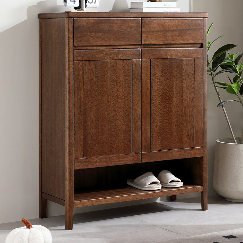 纯实木鞋柜简约现代家用门口胡桃木小户型新款双开门入户玄关柜