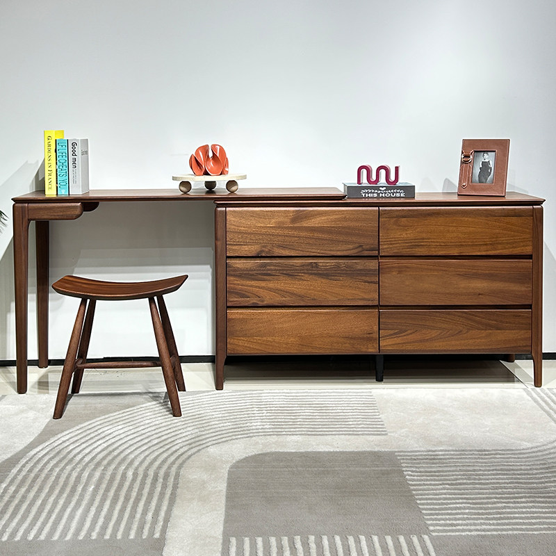 全实木斗柜一体梳妆台卧室现代简约主卧核桃木化妆桌抽屉床尾新款