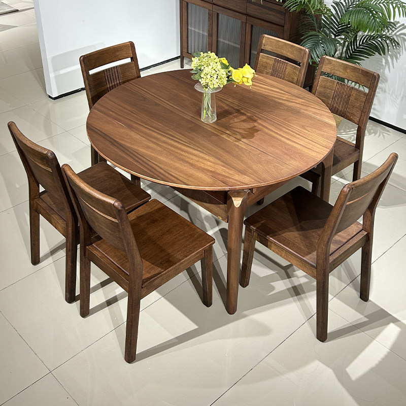 全实木餐桌可折叠伸缩椭圆家用可变圆桌现代简约小户型餐桌椅组合