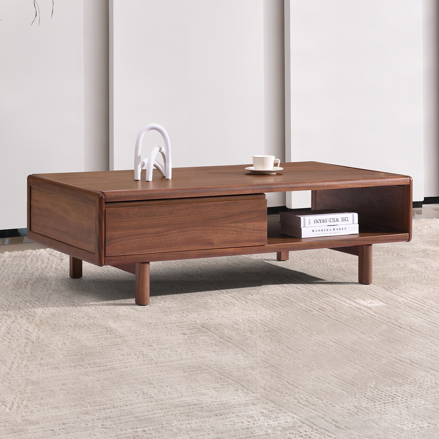 现代简约全实木茶几客厅家用核桃木茶台长方形茶桌办公室2026新款