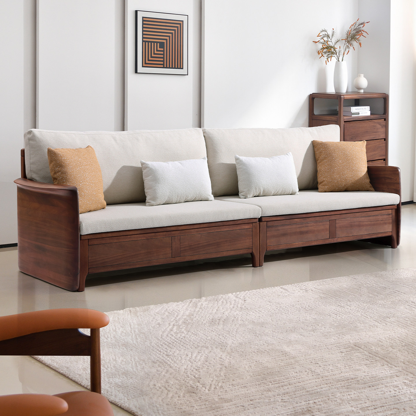 现代简约全实木沙发客厅家用储物高箱冬夏两用单两三人位小户型