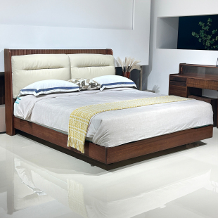 全实木床主卧现代简约1米8真皮双人大床1米5悬浮床核桃木2026新款