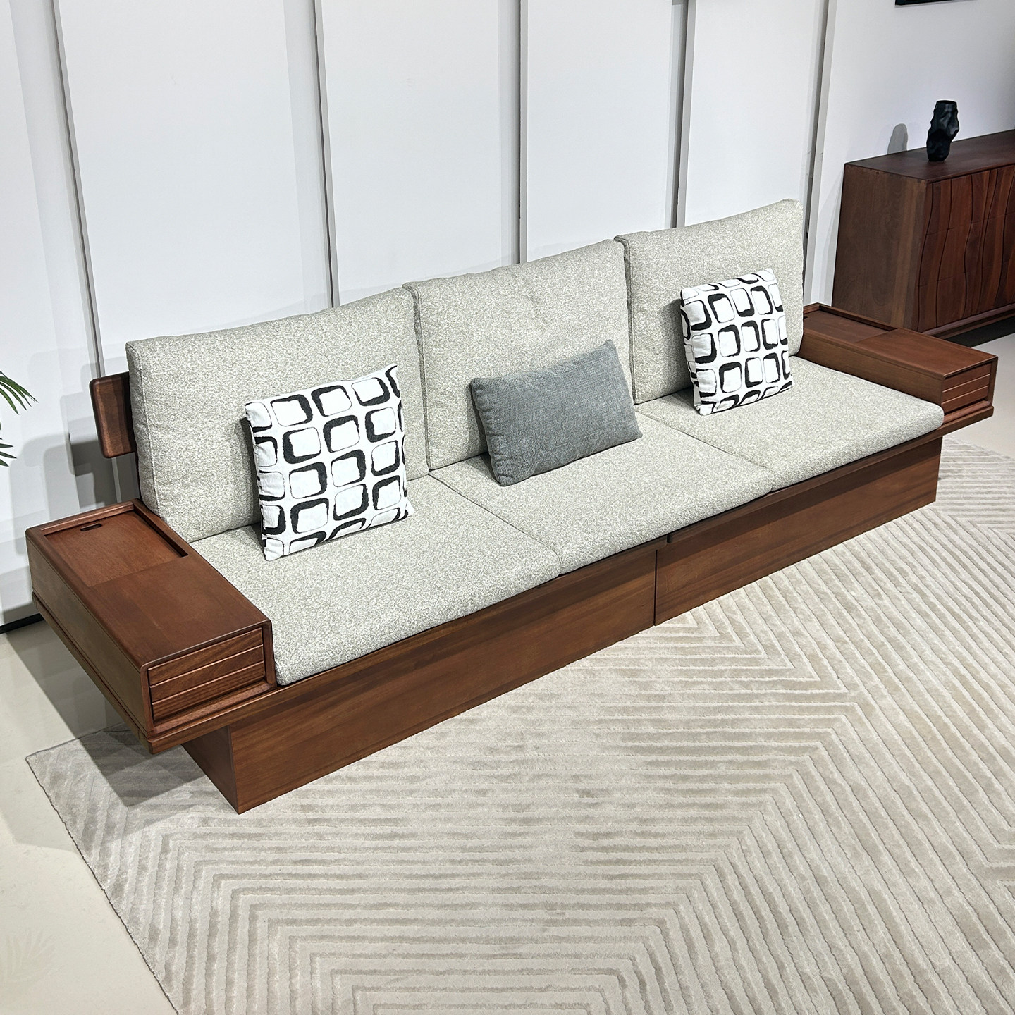 全实木沙发客厅现代简约直排四人位储物可拆洗冬夏两用小户型新款