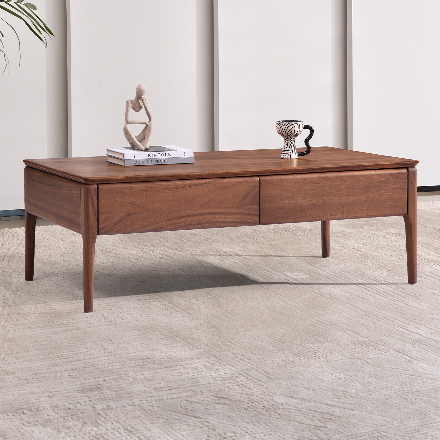 现代简约全实木茶几客厅家用北欧茶桌茶台核桃木长方形2026新款