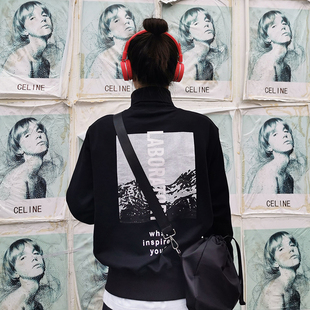 显瘦长袖 2025新款 修身 卫衣女春季 套头运动外套潮 ins高领上衣韩版