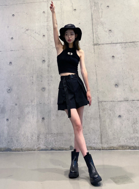 工装短裤女款夏季薄款a字高腰显瘦小个子五分裤黑色休闲2026新款