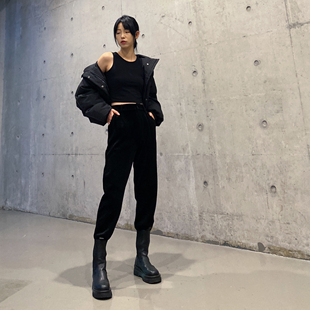 束脚裤 灯芯绒裤 工装 加绒新款 高腰显瘦搭配马丁靴哈伦休闲 子女冬季