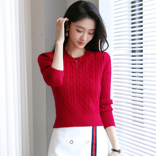 麻花高腰毛衣女短款时尚修身打底