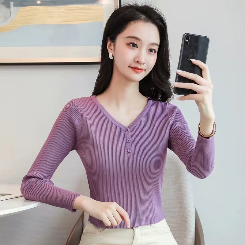 v领针织衫女短款修身毛衣内搭