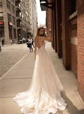 实体店有样衣galia  berta  inbal露背网格银纱吊带婚纱量身定制